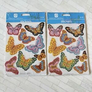 New Vintage 80s American Greetings Lot Stickers Butterflies 2 Pack 8 Sheets Boho